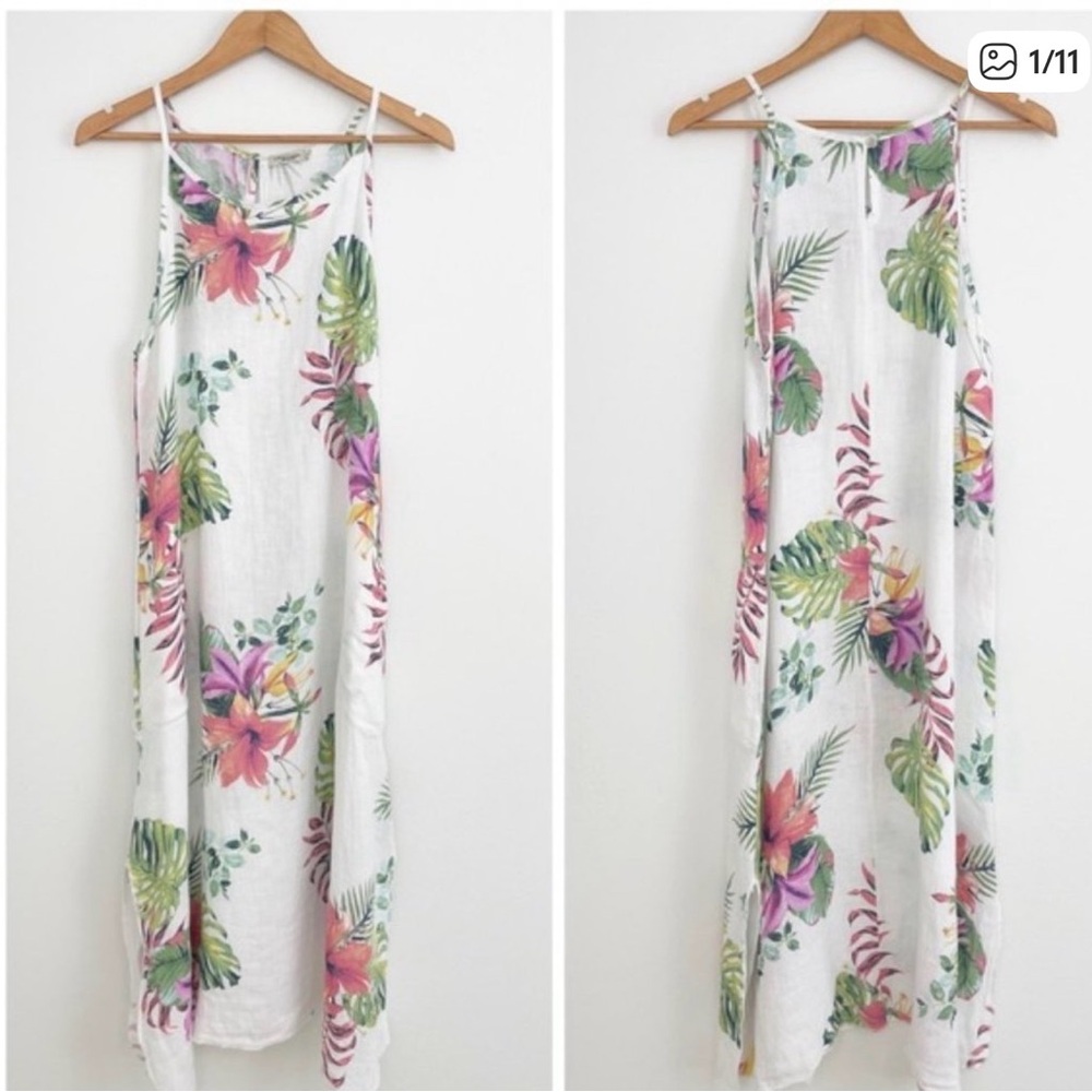 Lungo L'arno - size small 100% Linen Floral Hawaiian Dress